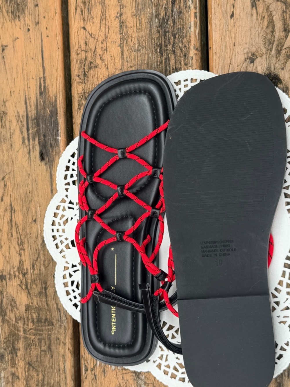 Intentionally ________” Red and Black Corded Women's Sandals - Picture 4 of 4